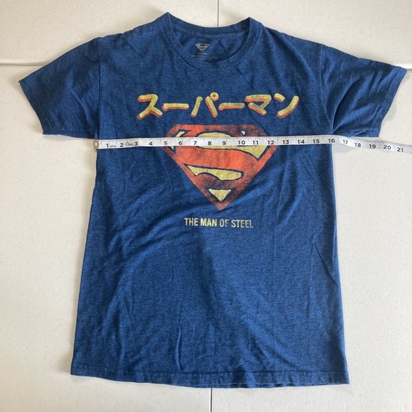 Superman Blue Heather T-Shirt Size XS - Distressed Classic Logo Graphic Tee - Picture 4 of 7